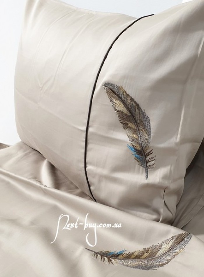 Maison D'or Pulume Volante beige постельное белье семейное 160x220см-2шт. сатин с вышивкой — изображение 3