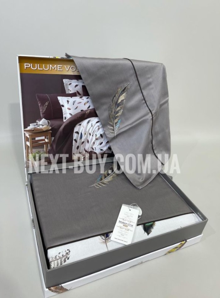 Maison D'or Pulume Volante antracite постільна білизна сімейна 160x220x2 сатин з вишивкою - Зображення 5