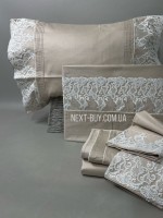 Постільна білизна Maison D'or Gloria Beige 200x220см сатин з мереживом