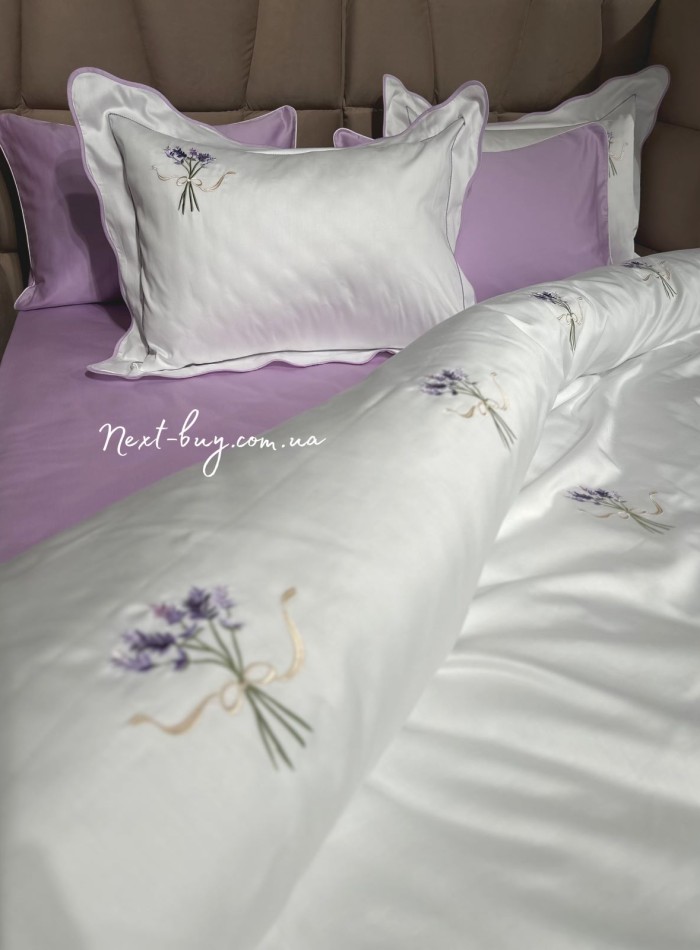 Maison D'or Lavander Embrodery lilac постільна білизна євро 200х220 сатин з вишивкою - Зображення 5