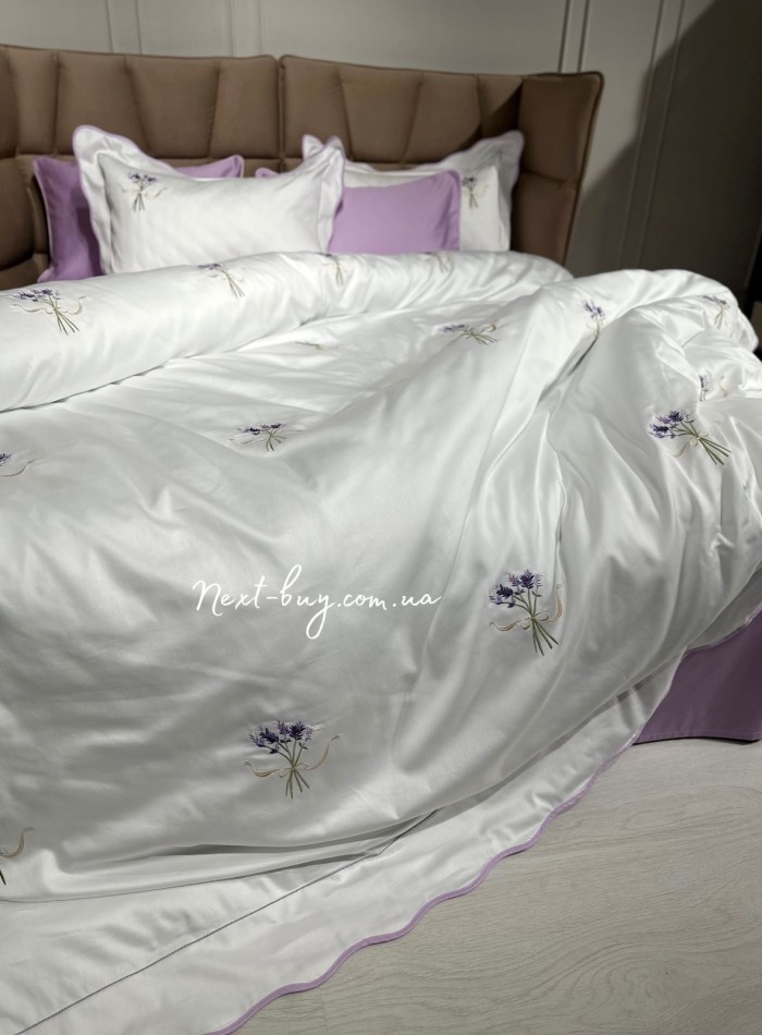 Maison D'or Lavander Embrodery lilac постільна білизна євро 200х220 сатин з вишивкою - Зображення 4