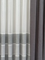 Тюль сітка з вставками під льон Lʹon білий з сірим Туреччина - Зображення 3
