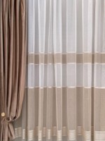 Тюль сітка з вставками під льон Lʹon білий з бежевим Туреччина - Зображення 2
