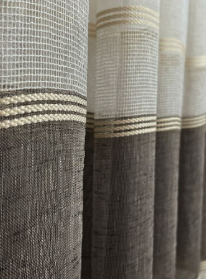 Тюль льон з смужками Linen кремовий з коричневим Туреччина - Зображення 5