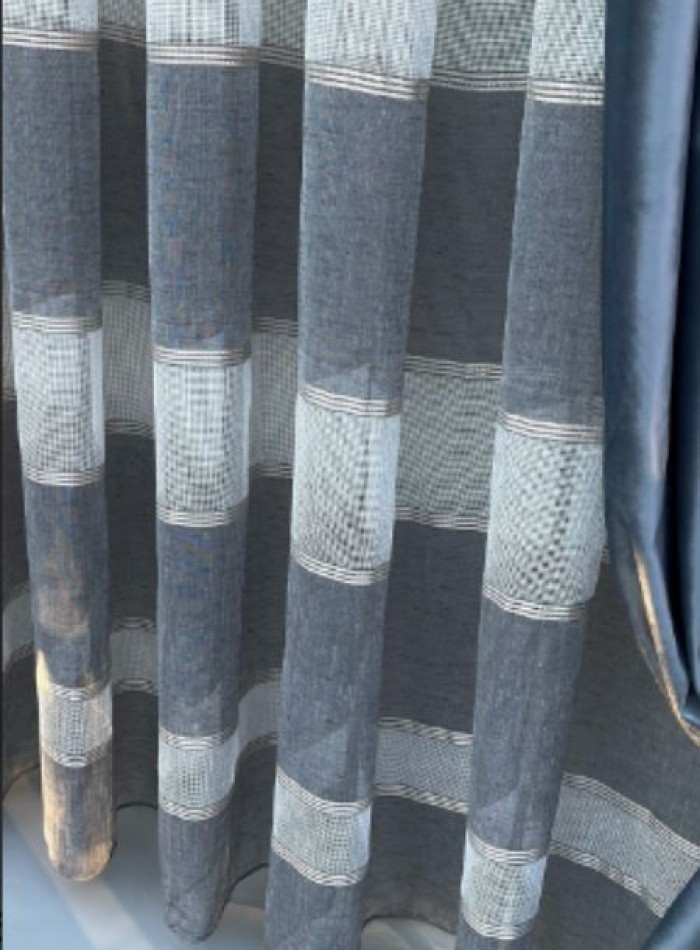 Тюль лён с полосками Linen белый с серым Турция — изображение 5
