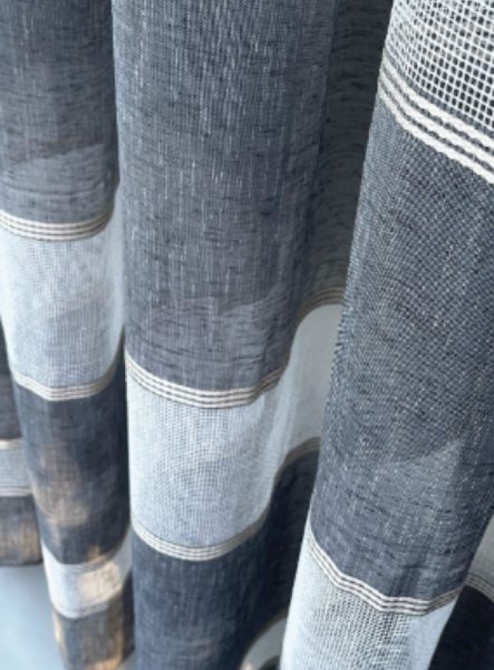 Тюль лён с полосками Linen белый с серым Турция — изображение 3