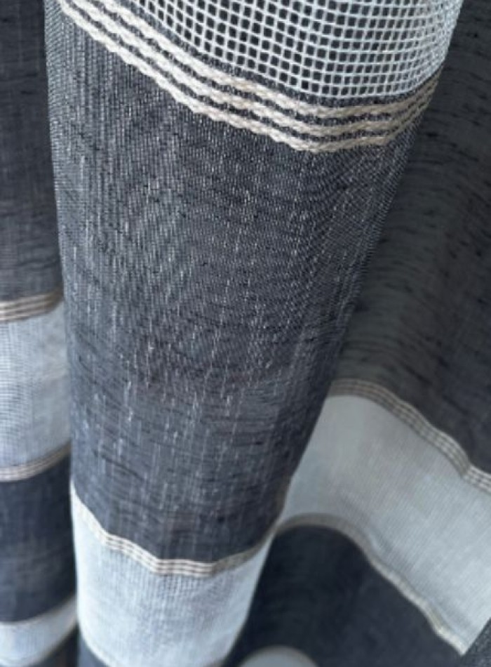 Тюль лён с полосками Linen белый с серым Турция — изображение 6