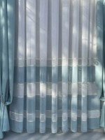 Тюль лён с полосками Linen белый с голубым Турция — изображение 2