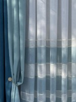 Тюль лён с полосками Linen белый с голубым Турция