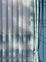 Тюль лён с полосками Linen белый с голубым Турция — изображение 3