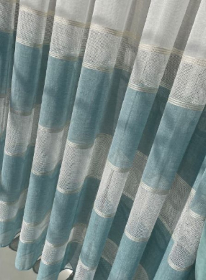 Тюль лён с полосками Linen белый с голубым Турция — изображение 4