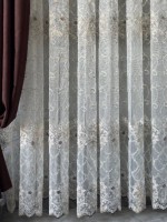 Тюль фатин Nasturtium крем з золотом і темно-коричневим Туреччина - Зображення 2