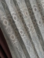 Тюль фатин Peafowl крем з золотом і темно-коричневим Туреччина - Зображення 3