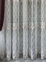 Тюль фатин Vases крем з золотом і темно-коричневим Туреччина - Зображення 2