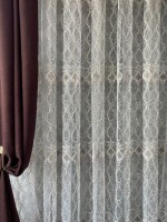 Тюль фатин Vases крем з золотом і темно-коричневим Туреччина