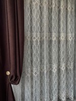Тюль фатин Vases крем з золотом і темно-коричневим Туреччина - Зображення 4