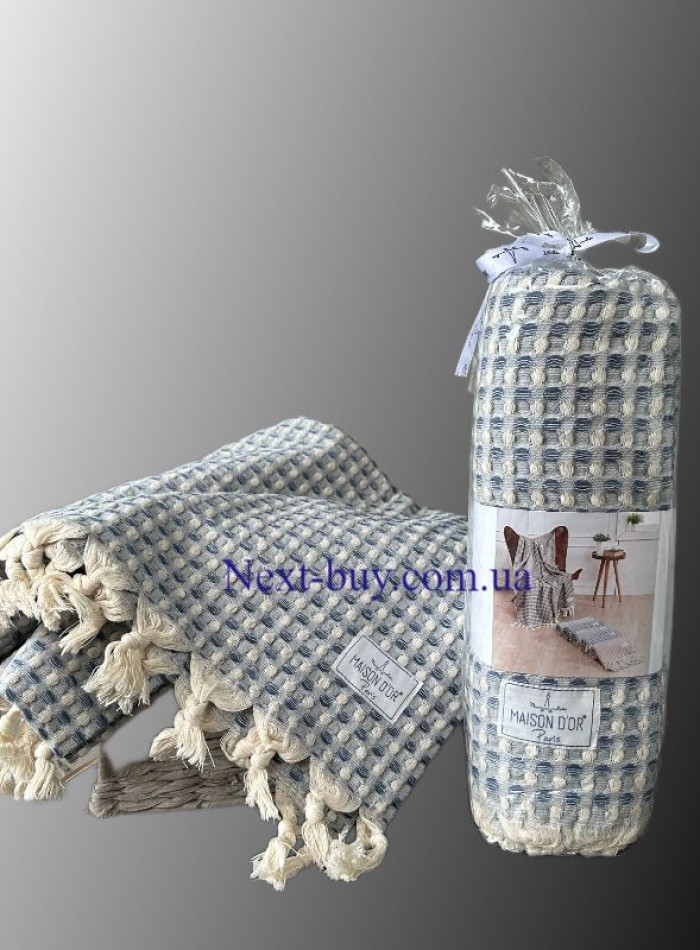 Maison D'or Ruana blue хлопковое плетенное полотенце для бани 130х155см — изображение 2