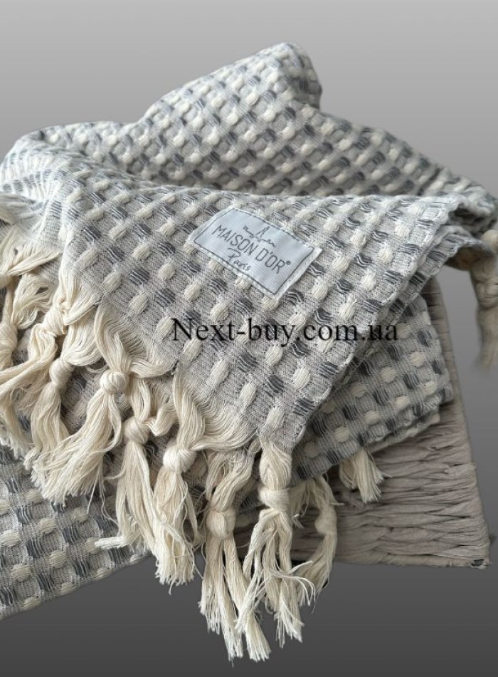 Maison D'or Ruana grey хлопковое плетенное полотенце для бани 130х155см — изображение 2