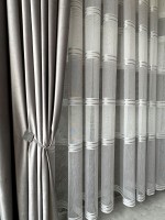 Тюль лён с полосками Flax белый с серым Турция — изображение 3