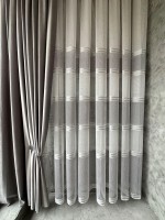 Тюль лён с полосками Flax белый с серым Турция — изображение 5
