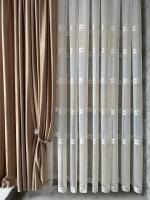 Тюль льон з смужками Flax білий з бежевим Туреччина