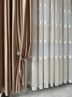 Тюль льон з смужками Flax білий з бежевим Туреччина - Зображення 5