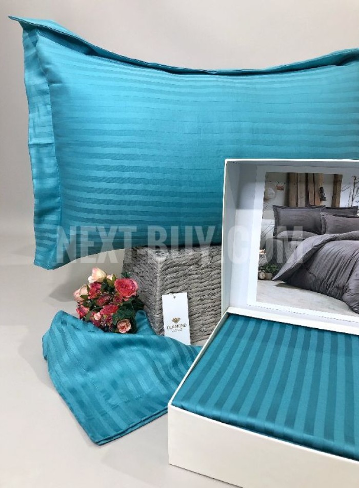 Постільна білизна Diamond Stripe Turkuaz сатин евро 200х220 - Зображення 2