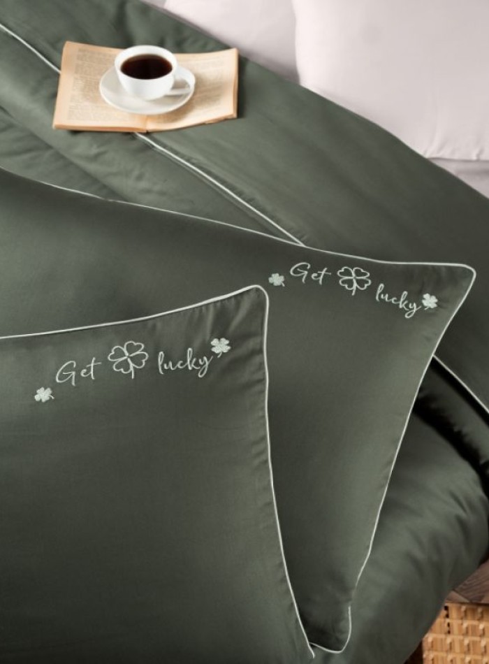 First choice Timeless Dark Green deluxe сатин постільна білизна евро 200х220 - Зображення 2