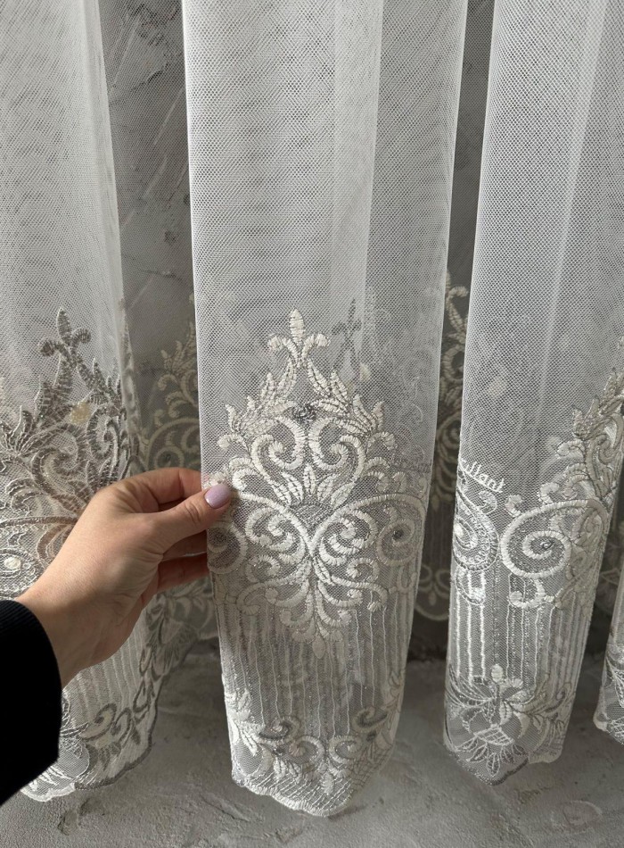 Тюль грек сітка Bridal бежевий з сірим Туреччина - Зображення 2