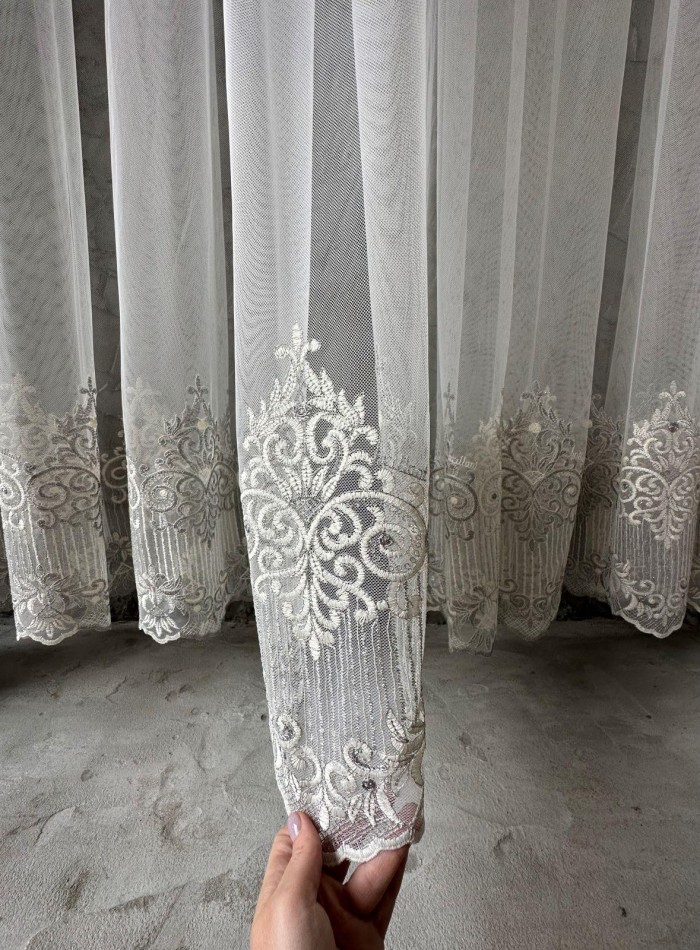 Тюль грек сітка Bridal бежевий з сірим Туреччина - Зображення 7