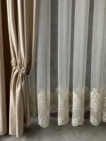 Тюль грек сітка Bridal бежевий з золотом Туреччина - Зображення 2