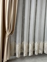 Тюль грек сітка Bridal бежевий з золотом Туреччина - Зображення 4