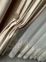 Тюль грек сітка Bridal бежевий з золотом Туреччина - Зображення 5
