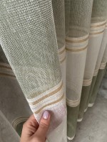 Тюль льон з смужками Flax білий з зеленим Туреччина - Зображення 6
