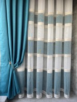 Тюль льон з смужками Flax білий з синім Туреччина