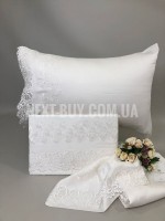 Постельное белье Diamond Eveline white сатин с кружевом евро 200х220
