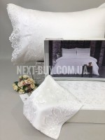 Постельное белье Diamond Eveline white сатин с кружевом евро 200х220 — изображение 4