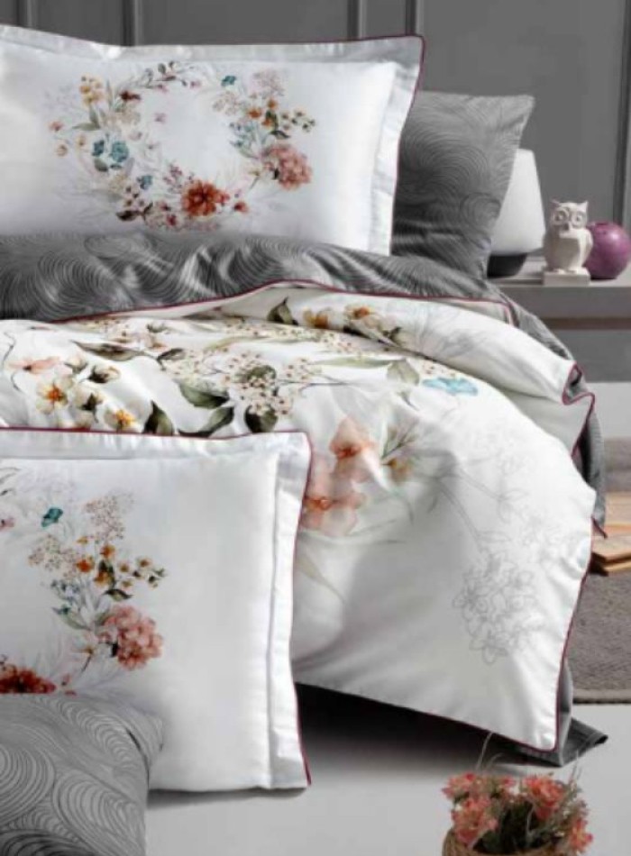 Постільна білизна Floral Grey La Romano premium сатин евро 200х220 - Зображення 2