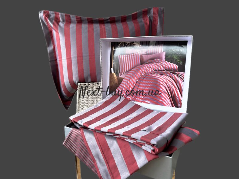 Бамбукова постільна білизна Maison D'or Fous Linens Set grey&bordo 200x220см - Зображення 1