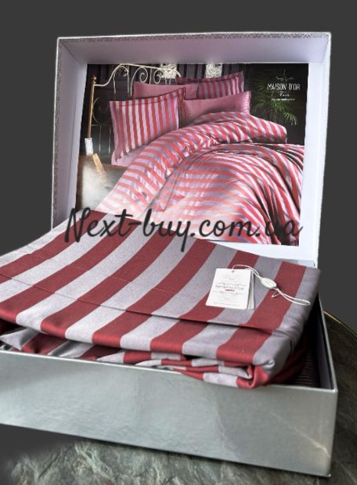 Бамбукова постільна білизна Maison D'or Fous Linens Set grey&bordo 200x220см - Зображення 2