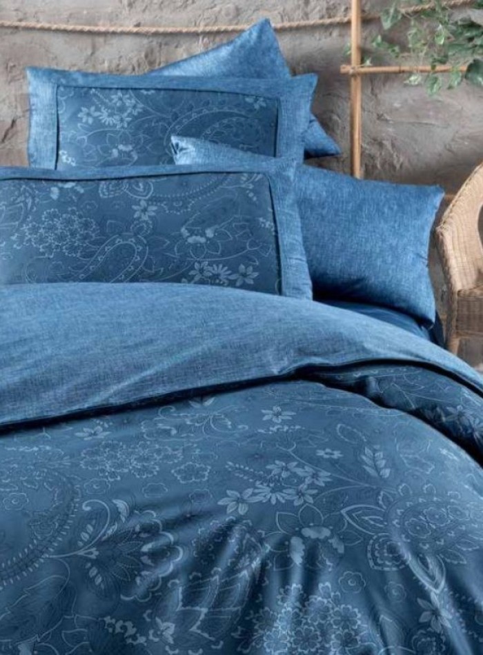Постільна білизна Theron Blue La Romano premium сатин евро 200х220 - Зображення 2