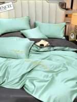 Постельное белье тенсель Crown Plain Green Grey евро 200х220