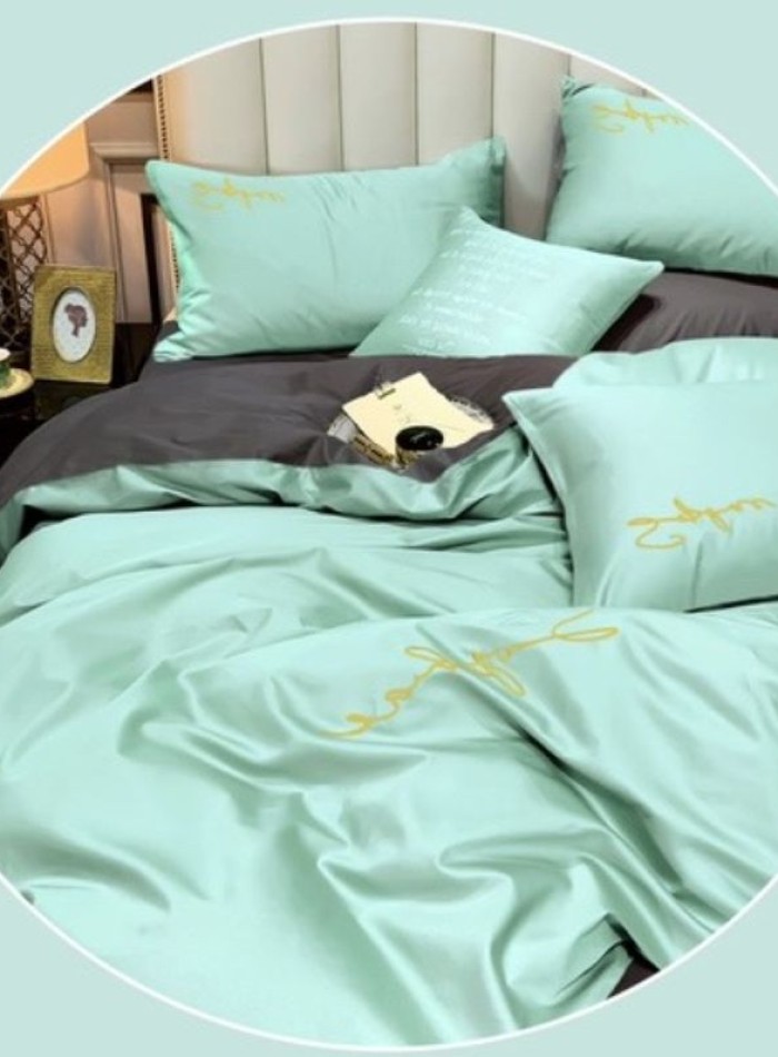 Постельное белье тенсель Crown Plain Green Grey евро 200х220 — изображение 2