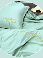Постельное белье тенсель Crown Plain Green Grey евро 200х220 — изображение 3