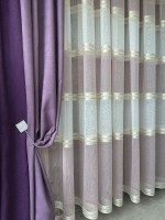 Тюль лён с полосками Flax белый с фиолетовым Турция — изображение 6