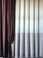 Тюль льон Trees кремовий з коричневим Туреччина