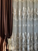 Тюль грек сітка Candlesticks кремовий з коричневим Туреччина