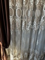 Тюль грек сітка Chaplets кремовий з коричневим Туреччина - Зображення 4