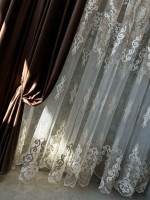 Тюль грек сітка Chaplets кремовий з коричневим Туреччина - Зображення 6