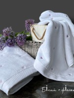Махровий рушник для обличчя Cestepe Kalpli Nakisli white-lila 50х90 Туреччина - Зображення 4